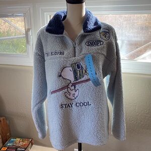 Disney Snoopy Light Gray & Navy Fleece Pullover - Stay Cool Ski Graphic